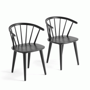 Drevená jedálenská stolička Prescott, čierne kaučukovníkové drevo, 2 ks