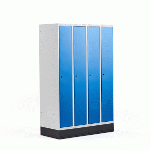 Šatňová skrinka CLASSIC, so soklom, 4 sekcie, 1890x1200x550 mm, modrá